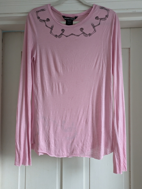 Thomas Wylde Tops - Thomas Wylde Lyocel Graphic Skeleton Design, Pink, Long Sleeve T Shirt -M